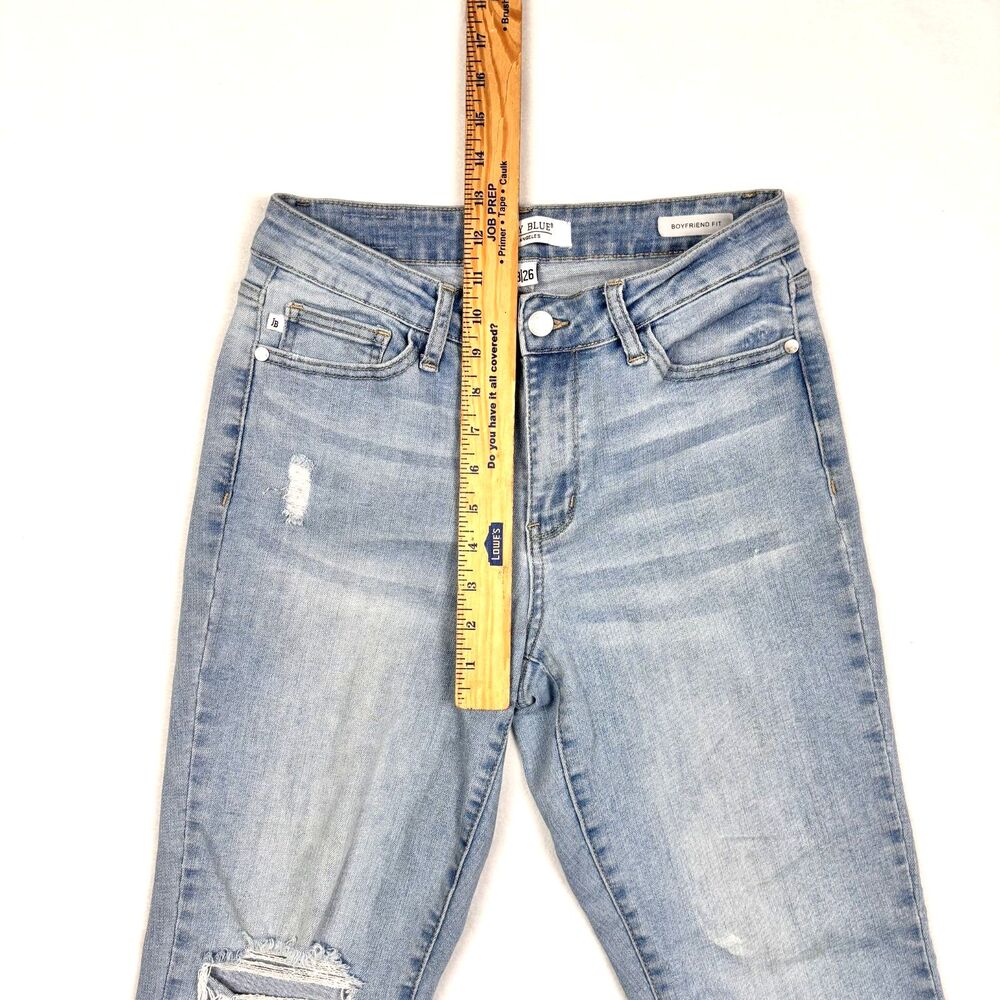Judy Blue Jeans Women 3 / 26 Junior Boyfriend Fit Mid Rise Distressed Raw Hem - Picture 7 of 8